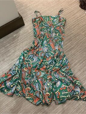 Paisley Maxi Dress in Green, Orange, and Light Blue
